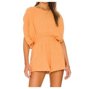 NWT Free People Pietro Romper Womens Size XS Orange Pull On Cotton Boho Shorts